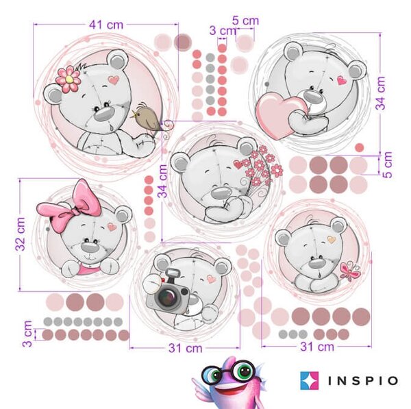 INSPIO - átragasztható textil matrica - Rózsaszín falmatrica maci névvel