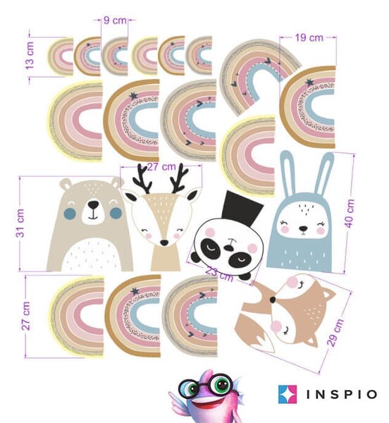 INSPIO - átragasztható textil matrica - Pasztell színű szivárvány falmatrica, rózsaszín