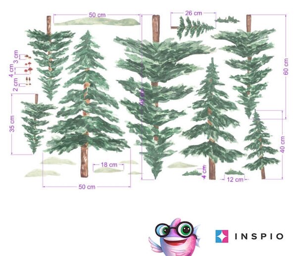 INSPIO - átragasztható textil matrica - Fákat ábrázoló falmatrica