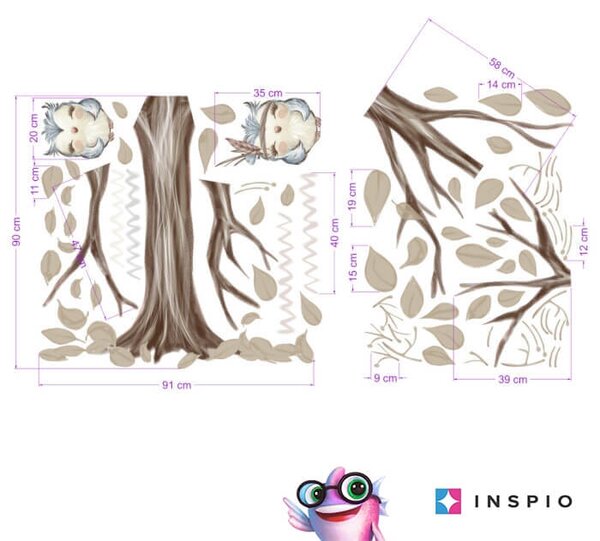 INSPIO - átragasztható textil matrica - Falmatrica- Fa barna színben