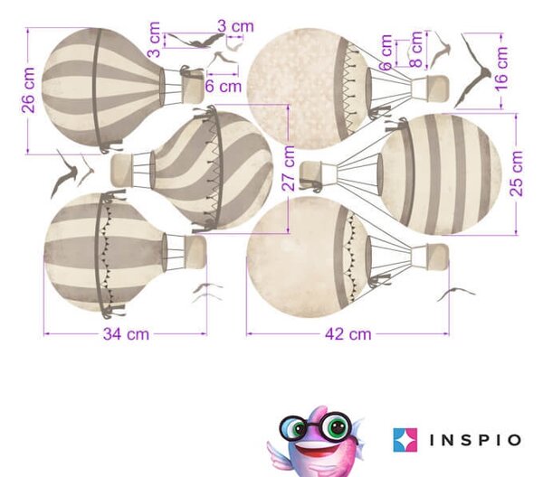 INSPIO - átragasztható textil matrica - Neutrális színű falmatrica - Hőlégballonok