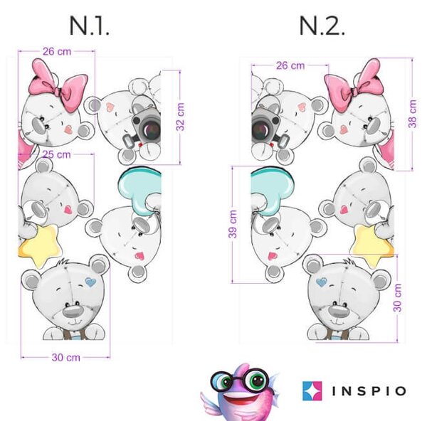 INSPIO - átragasztható textil matrica - Macis, ajtó köré helyezhető falmatricák