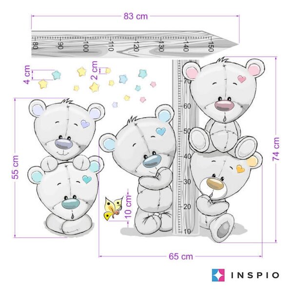 INSPIO - átragasztható textil matrica - Macis magasságmérő gyerekeknek