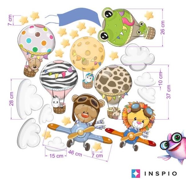 INSPIO - átragasztható textil matrica - Öntapadós állatkás tapéták névvel