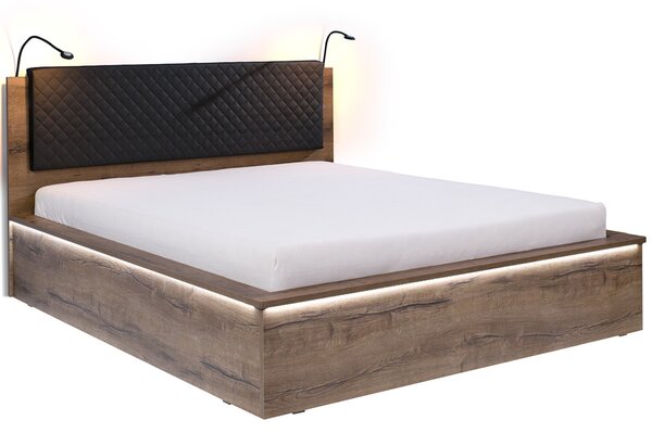 BUTORLINE Ágy 160x200 DENVI DV12 monastery tölgy / fekete steppelt