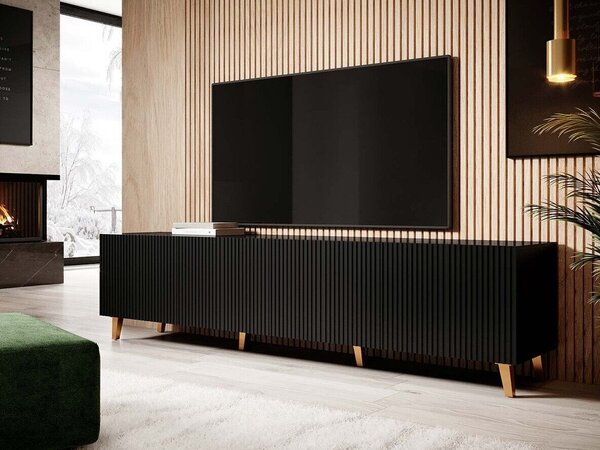 TV-állvány Dicto I, Közepes sűrűségű farostlemez, Laminált forgácslap, 52x201x40cm, Fekete, Aranysárga