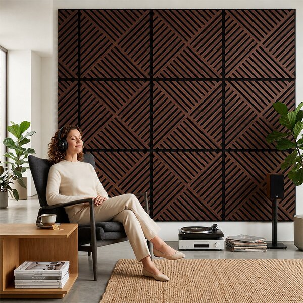 Akusztikus falpanel Deco VIII dió hatású 60x60x1,8 cm