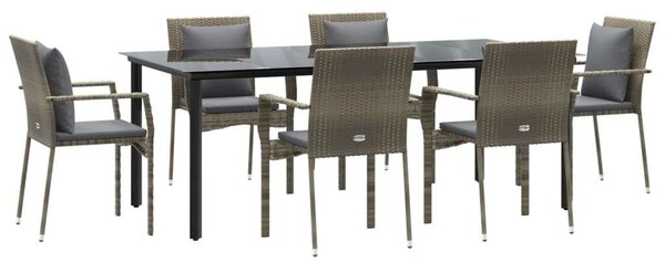 Polyrattan Kerti Étkezőgarnitúra - 7 részes - Fekete-Szürke