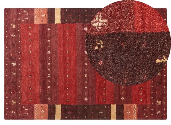 Piros gabbeh gyapjúszőnyeg 140 x 200 cm SINANLI