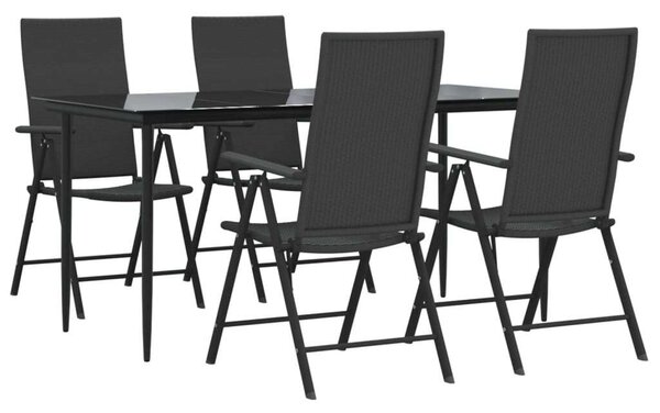 5 részes fekete polyrattan kerti étkezőgarnitúra