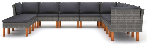 Polyrattan Kerti Ülőgarnitúra - 12 részes - Szürke