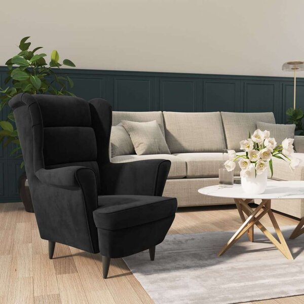 Elegáns Fekete Bársony Fotel - 78x90x96,5 cm