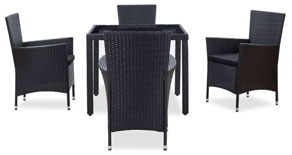 Kertbútor - Polyrattan Étkezőgarnitúra - Fekete - 5 részes