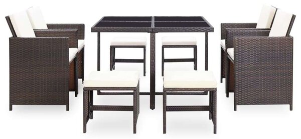 Kültéri Polyrattan Étkezőszett - 9 részes - Barna