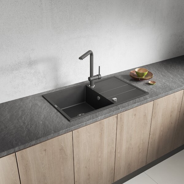 Laveo Wolin, 1 rekeszes gránit mosogató 780x480x185 mm, fekete pettyes, LAV-SPW_711T