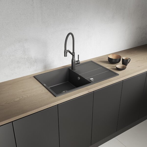 Laveo Wolin, 1 rekeszes gránit mosogató 780x480x185 mm, fekete pettyes, LAV-SPW_711T