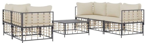 Polyrattan Kerti Ülőgarnitúra - 6 részes - Antracit Szürke
