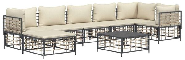 8-részes antracitszürke polyrattan kerti ülőgarnitúra párnákkal