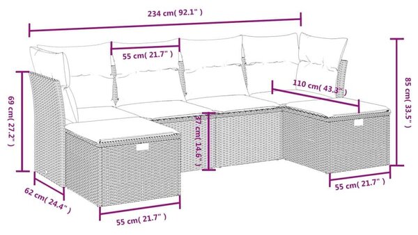 VidaXL Polyrattan Kerti Ülőgarnitúra - 6 részes - Fekete