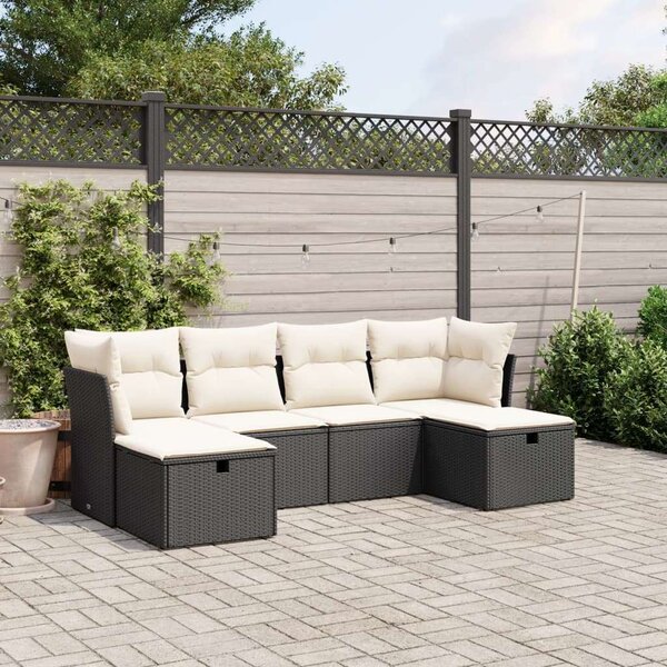 VidaXL Polyrattan Kerti Ülőgarnitúra - 6 részes - Fekete