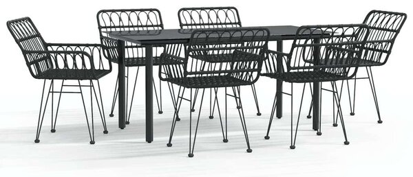 Polyrattan Kerti Étkezőgarnitúra - Fekete - 7 részes