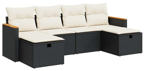 VidaXL Polyrattan Kerti Ülőgarnitúra - 6 részes - Fekete
