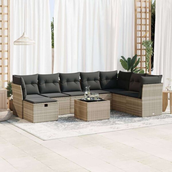 VidaXL Polyrattan Kerti Ülőgarnitúra - 9 részes, Világosszürke