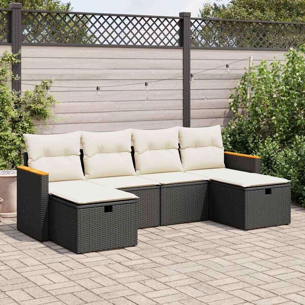 VidaXL Polyrattan Kerti Ülőgarnitúra - 6 részes - Fekete
