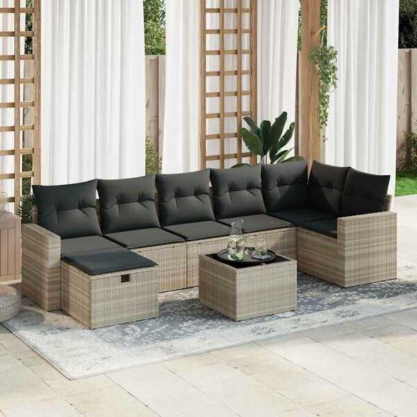 VidaXL Polyrattan Kerti Ülőgarnitúra - 8 részes - Világosszürke