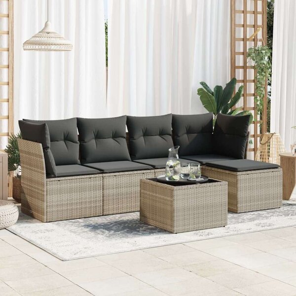 Polyrattan Kerti Ülőgarnitúra - 6 részes - Világosszürke