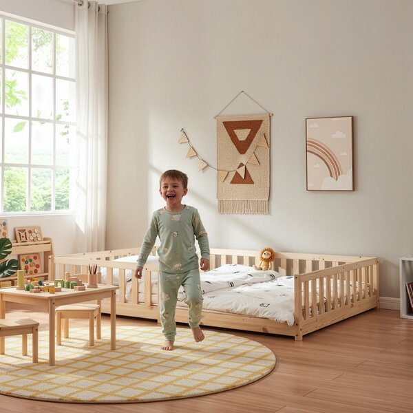 Montessori gyerekágy Tanna leesésgátlóval és matraccal 120x200 cm natúr [en.casa]