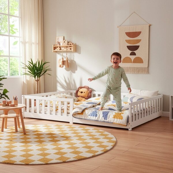 Montessori gyerekágy Tanna leesésgátlóval és matraccal 120x200 cm fehér [en.casa]