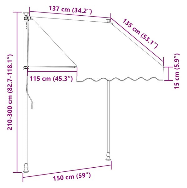 Kézzel feltekerhető napellenző krém, 150 cm
