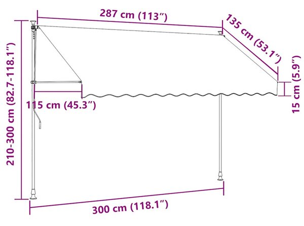 Kék és fehér kézzel kihúzható LED-es napellenző 300 cm