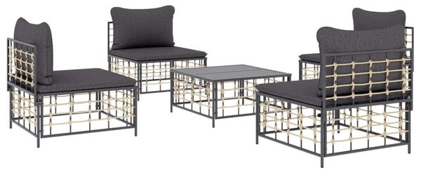 Polyrattan Kerti Ülőgarnitúra - 5 részes - Antracitszürke