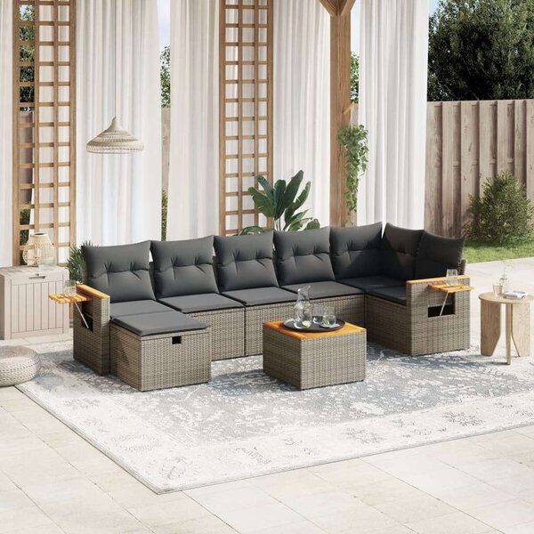 Polyrattan Kerti Ülőgarnitúra - 8 részes - Szürke