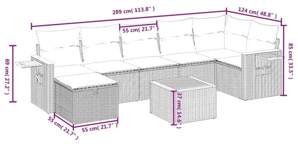 Polyrattan Kerti Ülőgarnitúra - 8 részes - Szürke