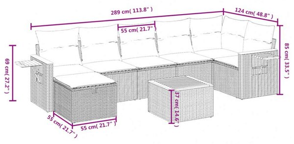 Polyrattan Kerti Ülőgarnitúra - 8 részes - Szürke