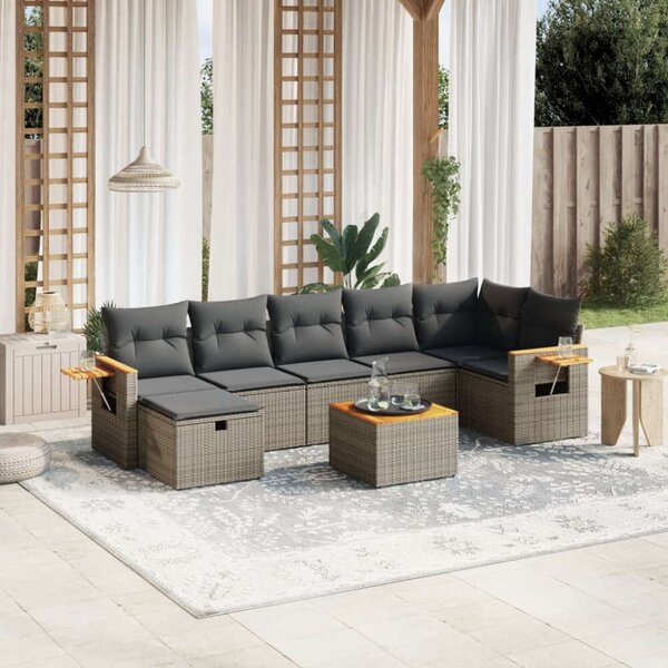 Polyrattan Kerti Ülőgarnitúra - 8 részes - Szürke