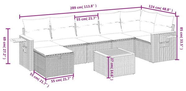 Polyrattan Kerti Ülőgarnitúra - 8 részes - Szürke