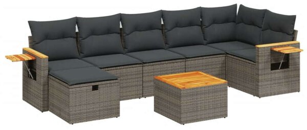 Polyrattan Kerti Ülőgarnitúra - 8 részes - Szürke