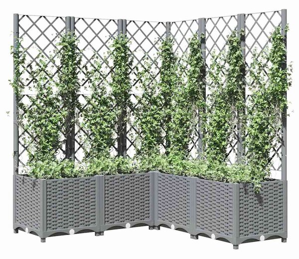 Világosszürke PP rácsos kerti ültetőláda 120 x 120 x 136 cm