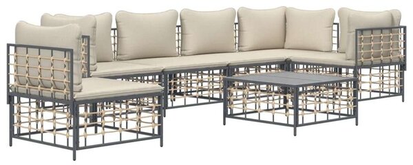 VidaXL 7-részes antracitszürke polyrattan kerti ülőgarnitúra párnákkal