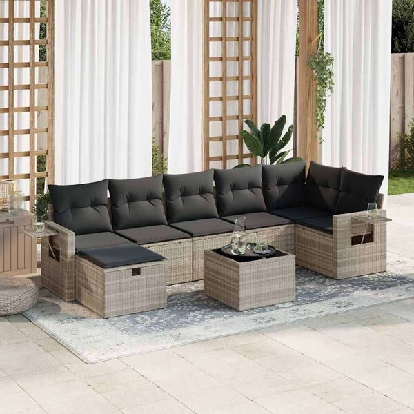 VidaXL Polyrattan Kerti Ülőgarnitúra - 8 részes - Világosszürke