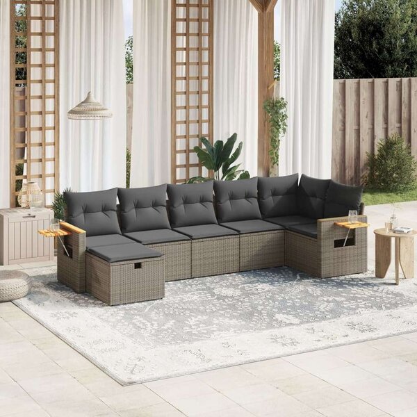 VidaXL Polyrattan Kerti Ülőgarnitúra - 7 részes - Szürke
