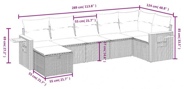 VidaXL Polyrattan Kerti Ülőgarnitúra - 7 részes - Szürke