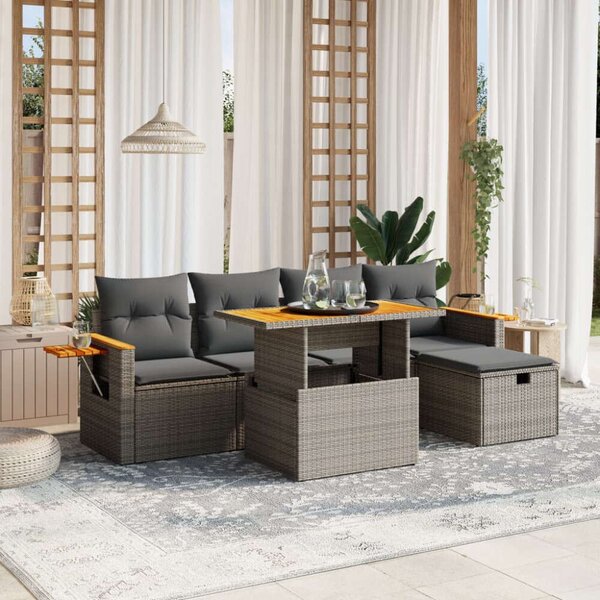 VidaXL Polyrattan Kerti Ülőgarnitúra - 6 részes - Szürke