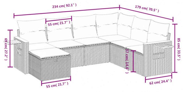 VidaXL Polyrattan Kerti Ülőgarnitúra - 7 részes - Szürke