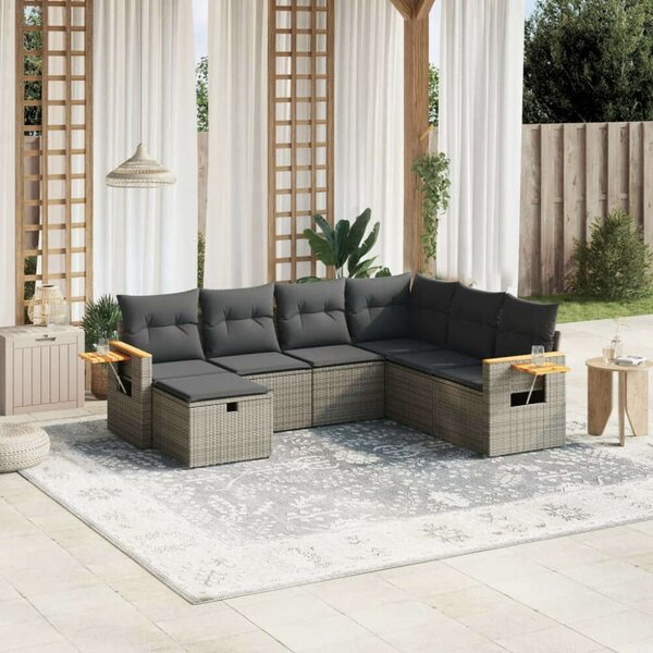 VidaXL Polyrattan Kerti Ülőgarnitúra - 7 részes - Szürke
