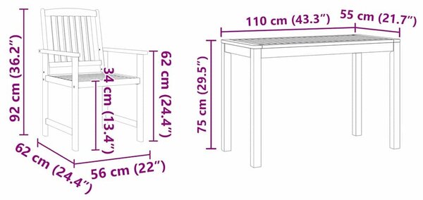VidaXL Kert étkező szett 3 db Barna Tömör Akácfa